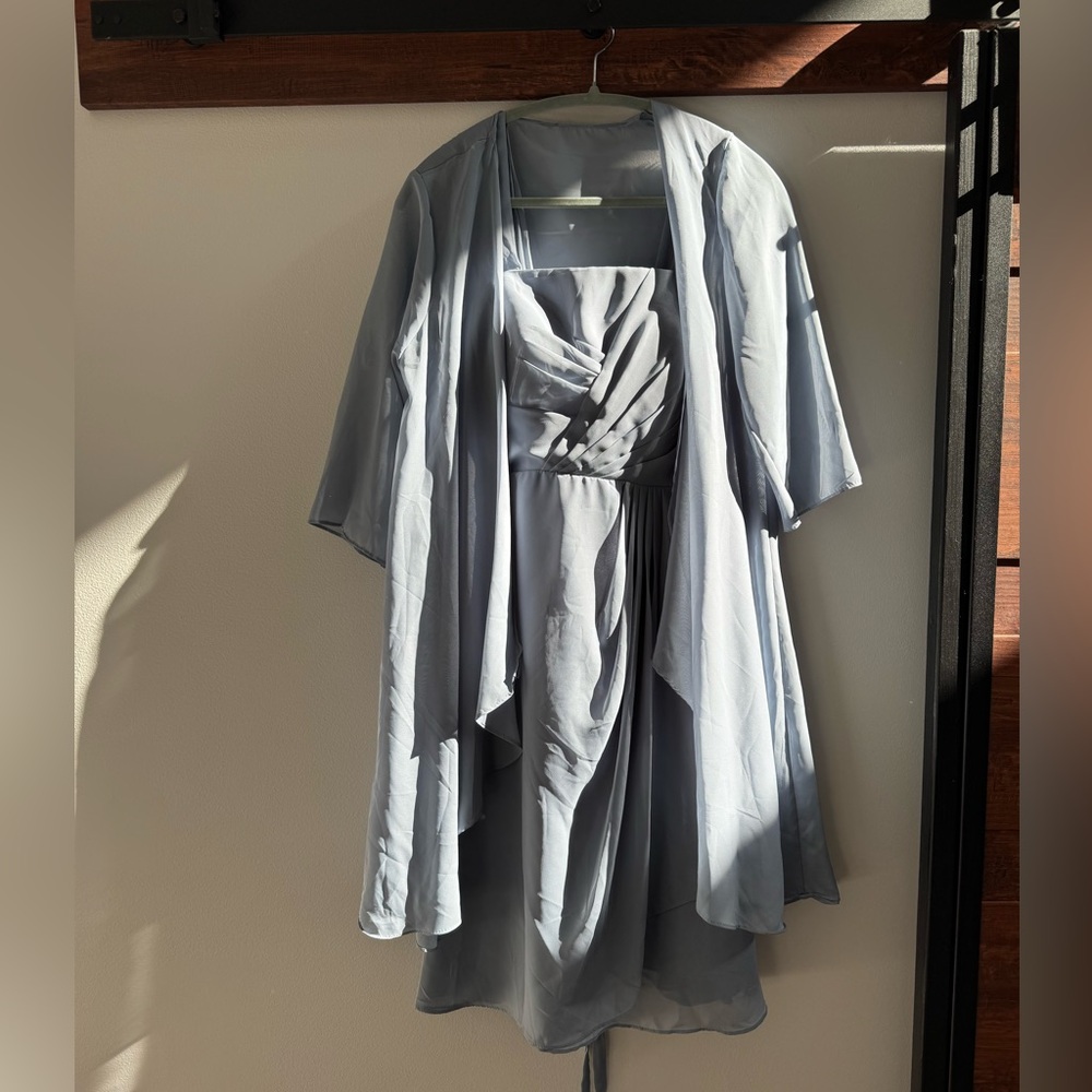 Dusty Blue Chiffon Dress with Shawl